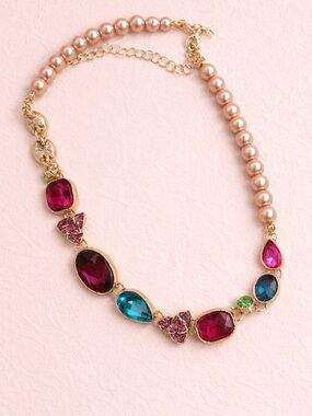 Multicolor Crystal Statement Necklace - Gorgeous 15-18”